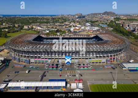 Image aérienne du stade Murrayfield à Édimbourg - Écosse. Banque D'Images