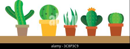 Collection de cinq cactus mignons. Vecteur Illustration de Vecteur