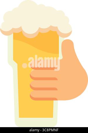 Pouces vers le haut derrière le verre à bière. Vecteur Illustration de Vecteur