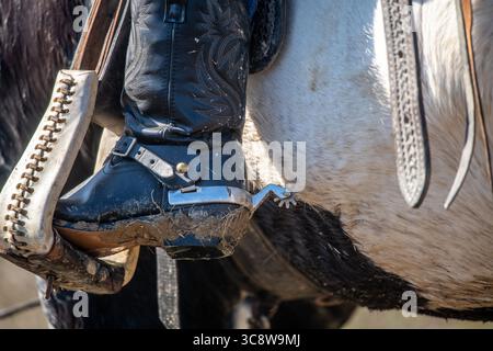 9 février 2020, Brandywine, Maryland, États-Unis : gros plan de la botte de cow-boy dans STIR ups, Brandywine, MD (crédit image : © Edwin Remsberg/VW pics via ZUMA Wire) Banque D'Images