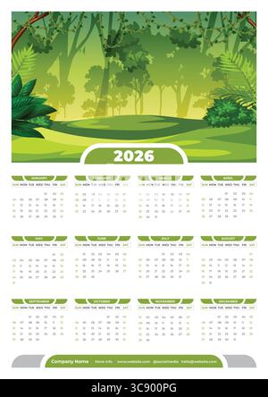 Conception moderne de calendrier mural 2026, modèle de calendrier mural d'une page prêt à imprimer 2026 Illustration de Vecteur