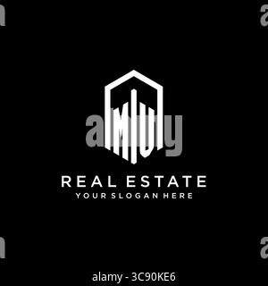 Lettre MV logo pour l'immobilier avec graphique vectoriel de conception d'icône hexagonale Illustration de Vecteur