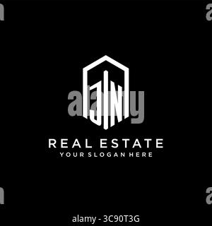 Lettre JN logo pour l'immobilier avec graphique vectoriel de conception d'icône hexagonale Illustration de Vecteur