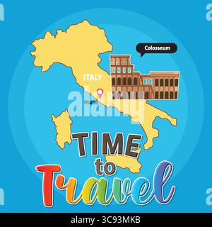 Carte vectorielle colorée de l'Italie avec Colisée, mettant l'accent sur le thème de voyage dans un style vibrant Illustration de Vecteur