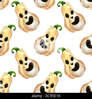 Motif sans couture d'Halloween. Citrouille blanche aquarelle, sympathique Jack o' Lantern. Illustration dessinée à la main. Elément artistique pour le design. Banque D'Images