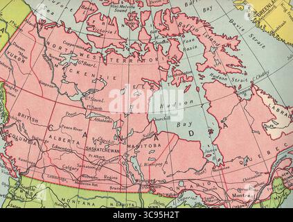 Une carte politique vintage du milieu du XXe siècle du Canada. Banque D'Images