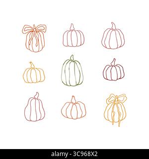 Ensemble de vecteur de citrouilles d'automne dessinées à la main. Illustration de Vecteur