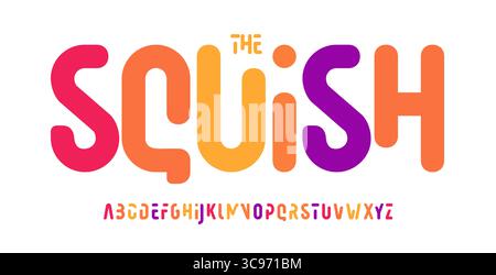 Alphabet de couleur ludique, police haute futuriste arrondie audacieuse, police géométrique de dessin animé coloré pour le titre de jeu d'enfant, design typographique squishy Illustration de Vecteur