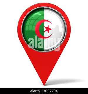 Algérie - épingle de localisation avec drapeau - illustration 3D. Banque D'Images