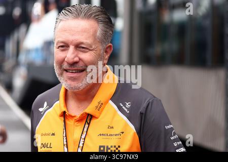 Zak Brown, Directeur général de McLaren dans le paddock avant le Grand Prix F1 de Hongrie à Hungaroring le 3 août 2025 à Mogyorod, Hongrie. Banque D'Images