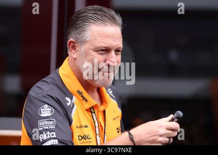 Zak Brown, Directeur général de McLaren dans le paddock avant le Grand Prix F1 de Hongrie à Hungaroring le 3 août 2025 à Mogyorod, Hongrie. Banque D'Images