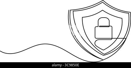 Dessin continu à une ligne d'un écran de sécurité avec cadenas. Symbole de protection, de confidentialité et de cybersécurité Illustration de Vecteur