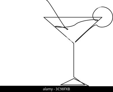 Dessin en ligne continue de verre cocktail icône une ligne minimale, illustration vectorielle Illustration de Vecteur