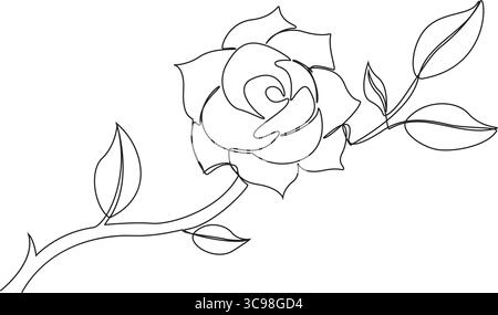 Élégante Rose simple ligne avec dessin de feuille illustration vectorielle minimaliste de conception d'art floral. Illustration de Vecteur