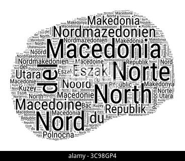 Nuage de mots noir et blanc en forme de Macédoine. Illustration de pays de style typographique simple. Illustration de Vecteur