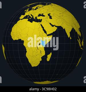 République du Kenya sur Globe. Vue du pays sur la carte du monde dans la palette de couleurs Charcoal Bright Yellow. Kenya forme sur la carte Illustration de Vecteur