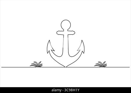 Icône d'ancre de navire illustration vectorielle continue de style de dessin d'une ligne sur fond blanc Illustration de Vecteur
