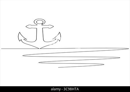 Icône d'ancre de navire illustration vectorielle continue de style de dessin d'une ligne sur fond blanc Illustration de Vecteur