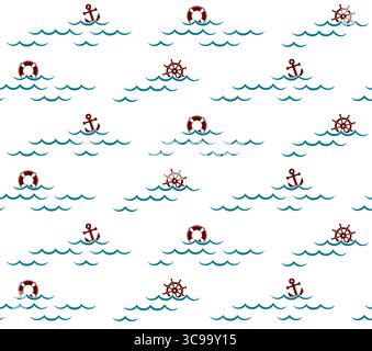 Un fond transparent avec les symboles de la mer et du navire. Illustration de Vecteur