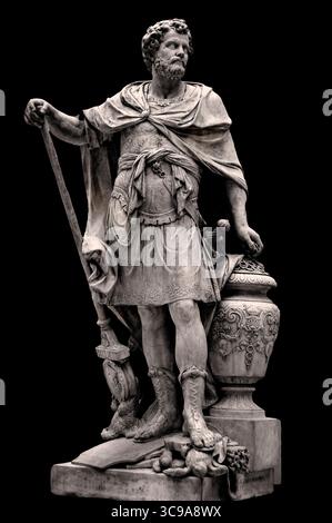 Général carthaginois Hannibal Barca, 1687 et 1704 par Sébastien Slodtz, exposé à l'intérieur de la Cour Puget Louvre, à toit de verre, Musée du Louvre à Paris, France Banque D'Images