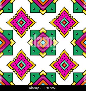 Motif vectoriel sans couture avec des formes géométriques vibrantes et des éléments floraux, avec un mélange unique de fuchsia audacieux, vert émeraude et h jaune ensoleillé Illustration de Vecteur
