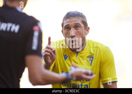29 octobre 2022, CADIX, CADIX, ESPAGNE : Alfonso ''Pacha'' Espino de Cadix gestes pendant la ligue espagnole, la Liga Santander, match de football joué entre Cadix CF et Atletico de Madrid au stade Nuevo Mirandilla le 29 octobre 2022, à Cadix, Espagne. (Crédit image : © Joaquin Corchero/AFP7 via ZUMA Press Wire) Banque D'Images