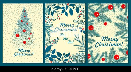 Ensemble de cartes de Noël vintage. dessin à la main. Pas IA. Illustration vectorielle Illustration de Vecteur