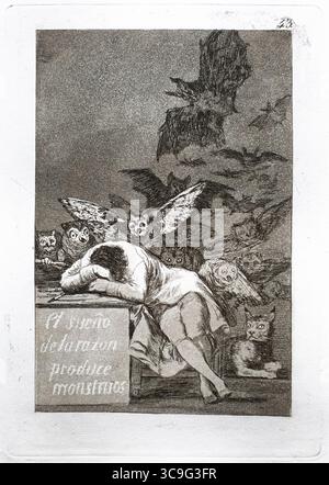 Francisco José de Goya y Lucientes, El sueño de la razon produire des monstruos - le sommeil de la raison produit des monstres ; 1799, gravure et aquatinte imprimés Banque D'Images