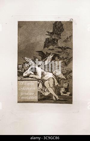 Francisco José de Goya y Lucientes, El sueño de la razon produire des monstruos - le sommeil de la raison produit des monstres ; 1799, gravure et aquatinte imprimés Banque D'Images