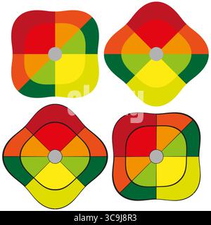 Icône carrée courbe. Formes de cellules de couleur. Vecteur de grille organique. Emblème de tuile arc-en-ciel. Illustration de Vecteur