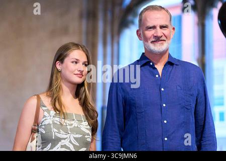 Palma. Espagne. 20250806, le roi Felipe VI d'Espagne, la princesse héritière Leonor assiste à l'exposition « paysage-Miro » de Joan Miro à la Lonja le 6 août 2025 à Palma, Espagne crédit : MPG/Alamy Live News Banque D'Images