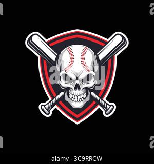 Crâne avec logo de baseball, vecteur et évolutif. Illustration de Vecteur
