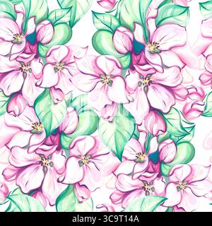 Motif sans couture aquarelle japonaise cerise floraison, sakura compris Bouquet de pommiers Illustration de Vecteur