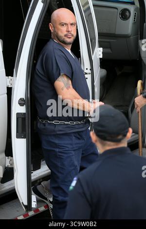 26 septembre 2019, San Antonio, TX, États-Unis : Albert DeLeon, 45 ans, arrive au palais de justice fédéral le jeudi 26 septembre 2019. DeLeon, un membre des Bandidos, a plaidé coupable de représailles contre un informateur après qu'il a menacé de tuer un témoin qui a aidé les fédéraux à condamner les deux principaux dirigeants du club lors d'un procès en 2017. (Crédit image : © Marvin Pfeiffer/San Antonio Express-News via ZUMA Press Wire) Banque D'Images