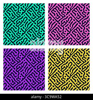 Couleurs noires et vibrantes motifs Turing sans couture Illustration de Vecteur