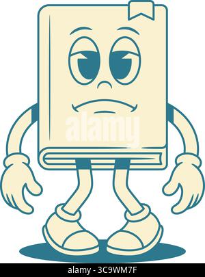 Triste personnage de dessin animé de livre enfantin fatigué aucune illustration vectorielle de puissance. Comique bouleversé tristesse minimaliste littérature de manuels scolaires connaissances de l'éducation de la bibliothèque Illustration de Vecteur