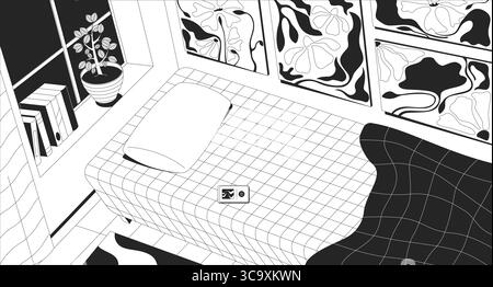 Intérieur de chambre de rêve avec décor éclectique art décor ligne illustration fond Illustration de Vecteur