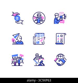 Droits civils - ensemble d'icônes de style de conception de ligne moderne Illustration de Vecteur