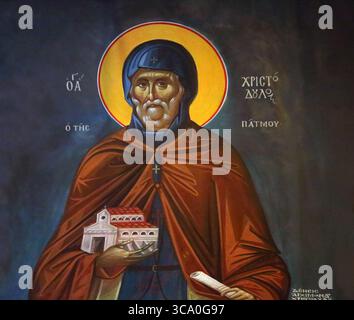 Saint Christodoulos de Patmos il a été vénéré le fondateur du monastère de Saint Jean le théologien sur Patmos à l'Assomption de Marie Eglise Voula Banque D'Images
