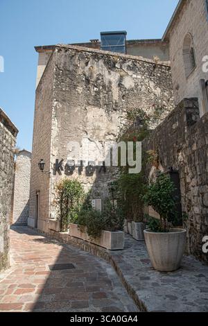 La vieille ville de Kotor au Monténégro est un exemple étonnant de port médiéval bien préservé de l'Adriatique, bordé de falaises spectaculaires et d'une baie profonde ressemblant à un fjord Banque D'Images