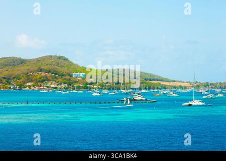 Les voiliers sont ancrés dans la baie de l'île de Martinique dans les Caraïbes. Banque D'Images