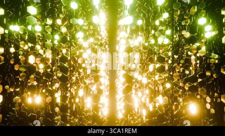 Dérive à travers Un hexagonal doré éclatant, fond d'illustration 3D pour la publicité et le papier peint dans un motif classique et une scène rétro. Rendu 3D. Banque D'Images