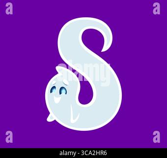 Police Halloween 8 chiffres fantôme dessin animé caractère heureux. Halloween effrayant créature caractère police typé symbole numérique ou vecteur ABC anglais huit chiffres, fantôme drôle personnage figure alphabet ou numéro Illustration de Vecteur