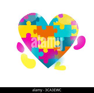Puzzle Heart logo. dessiné à la main. Pas ai, illustration vectorielle Illustration de Vecteur