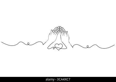 Dessin continu d'une ligne de main de prière contour dessin mains de prière illustration vectorielle Illustration de Vecteur