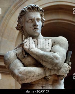 Le gladiateur rebelle de Spartacus leva une armée d'esclaves contre Rome 1830 par Denis Foyatier. 1793 – 1863. France Musée français Louvre Paris. ( Spartacus était un gladiateur Thrace (Thraex) qui était l'un des chefs esclaves évadés dans la troisième guerre servile, un soulèvement d'esclaves majeur contre la République romaine.) Denis Foyatier était un sculpteur français de style néoclassique. Banque D'Images