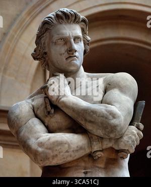 Le gladiateur rebelle de Spartacus leva une armée d'esclaves contre Rome 1830 par Denis Foyatier. 1793 – 1863. France Musée français Louvre Paris. ( Spartacus était un gladiateur Thrace (Thraex) qui était l'un des chefs esclaves évadés dans la troisième guerre servile, un soulèvement d'esclaves majeur contre la République romaine.) Denis Foyatier était un sculpteur français de style néoclassique. Banque D'Images