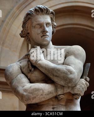 Le gladiateur rebelle de Spartacus leva une armée d'esclaves contre Rome 1830 par Denis Foyatier. 1793 – 1863. France Musée français Louvre Paris. ( Spartacus était un gladiateur Thrace (Thraex) qui était l'un des chefs esclaves évadés dans la troisième guerre servile, un soulèvement d'esclaves majeur contre la République romaine.) Denis Foyatier était un sculpteur français de style néoclassique. Banque D'Images