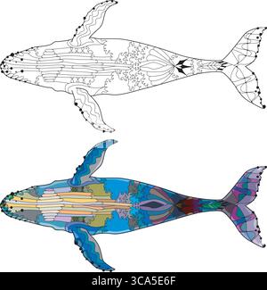 Baleine de natation pour la coloration anti stress page. Vue de dessous. Illustration de Vecteur