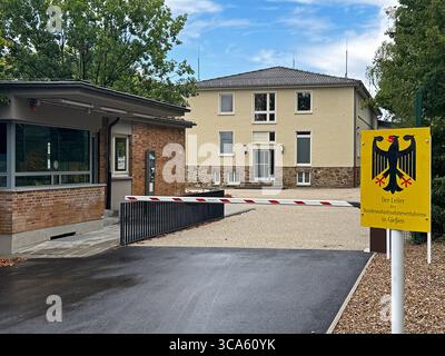Lieu d'apprentissage et de mémoire : camp d'accueil d'urgence de Giessen, Allemagne. Banque D'Images
